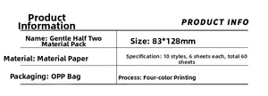 Detailed spec sheet for 60pcs floral DIY stickers showing size and material info