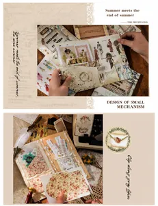Λεπτομέρεια από vintage σετ scrapbooking με λουλουδάτα αυτοκόλλητα και ανάγλυφο χαρτί