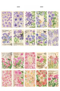 Detailed grid of 20 vintage floral DIY sticker designs with roses and butterflies