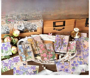 French vintage floral scrapbooking stickers with botanical prints on textured paper