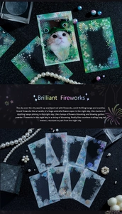 Macro shot of laser iridescent firework and butterfly stickers on a black background