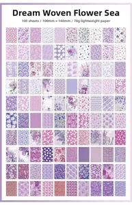 Griglia dettagliata di 100 fogli di carta floreale vintage in toni viola per journaling