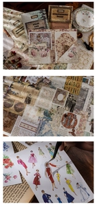 Λεπτομέρεια από vintage υλικά junk journal με φλοράλ μοτίβα και ρετρό κάρτες