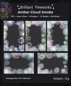 Detailed PET fireworks stickers with laser silver stamping for journal decoration