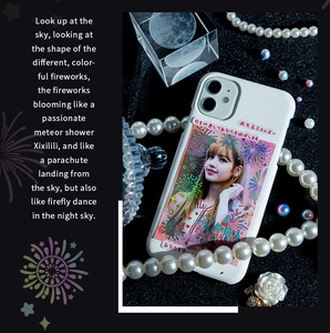 Creative iPhone case featuring artistic fireworks, castle graphics and pop idol portrait