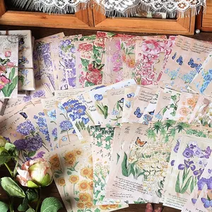 Vintage floral scrapbooking paper set with botanical illustrations and butterflies