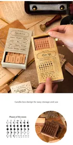 Détail de tampons en bois MO-CARD calendrier perpétuel rétro avec phases de lune