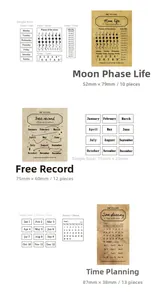Vue détaillée de tampons calendrier vintage en bois pour scrapbooking avec motifs de lunes