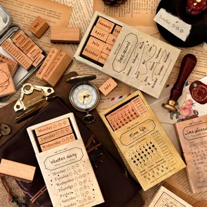 Vintage Wood Rubber Stamps Set Retro Perpetual Calendar Moon Phase Planetary Weather For DIY Scrapbooking Journaling Decoration Stationery