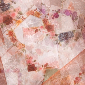 Floral scrapbooking paper set with watercolor roses and semi-transparent aesthetic textures