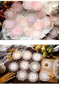 Detailed view of vintage hollow lace paper with floral patterns for scrapbooking