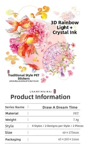 Detail view of Dreamy Years PET stickers with goldfish motifs and product dimensions