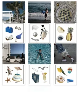 Close-up of decorative INS style sticker pack with food, lifestyle and beach themes