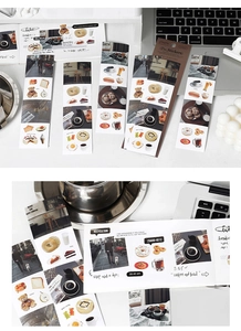 Close-up of PaperMore vintage coffee themed aesthetic stickers for journaling and DIY decor