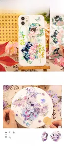 Close-up of PET stickers with iridescent crystal ink featuring ancient Chinese art style