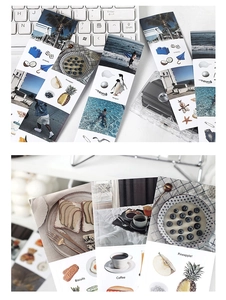 Macro shot of lifestyle photography stickers and hand-drawn illustrations for journaling