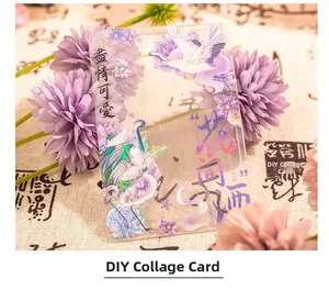 Detail of PET stickers with rainbow crystal ink featuring cranes and purple flowers