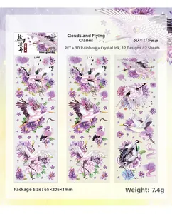 Detail of PET stickers with rainbow crystal ink and ancient crane flower patterns