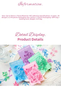 Detail of 40pcs PET floral stickers in dream garden theme for scrapbooking decor