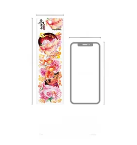 Detail view of floral PET stickers with Chinese motifs and 65mm x 205mm size scale