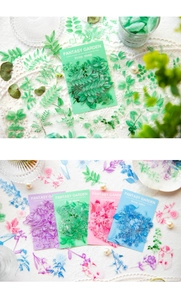 Detailed close-up of translucent PET floral stickers for scrapbooking and DIY journals