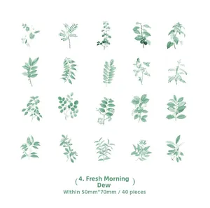 Detail of 40-piece waterproof PET plant leaf stickers for scrapbooking decor