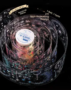Detailed close-up of PET starlight decorative tape with gold foil star constellations