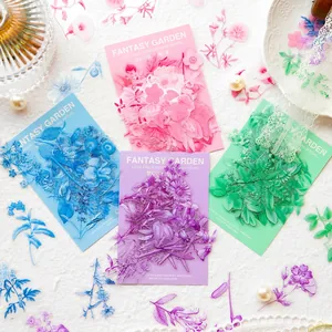Fantasy Garden series PET transparent floral stickers in four vibrant color themes