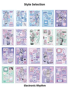 Detailoverzicht van 20 Y2K cartoon stickers met retro elektronische gadgets