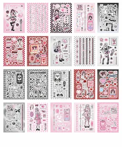 Detail view of a 20-sheet set of Y2K style cartoon girl stickers for DIY journals