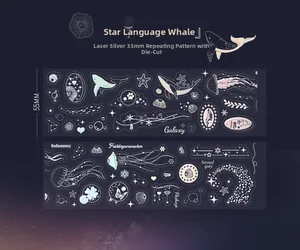 Laser silver galaxy PET tape detail with 55mm width whale and jellyfish patterns