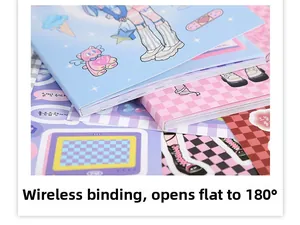 Detailweergave van stickerboek met 180 graden platte binding en schattige illustraties