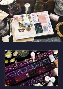Detail of PET decorative tape featuring gold foil butterfly and star pattern stickers