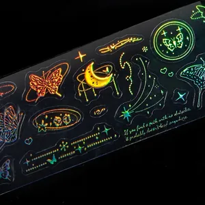Holographic PET tape with laser gold and silver moon butterfly designs for scrapbooking