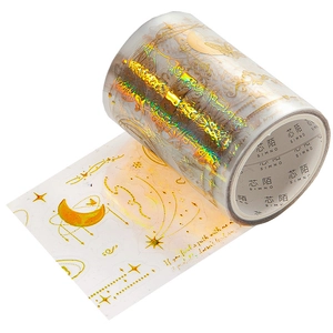 Laser gold holographic PET tape featuring moon and stars for planner decoration