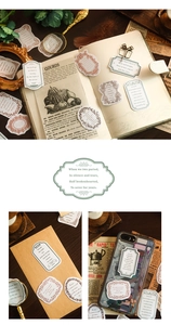 Dettaglio di adesivi vintage stile sale con testo per scrapbooking e decorazioni fai-da-te