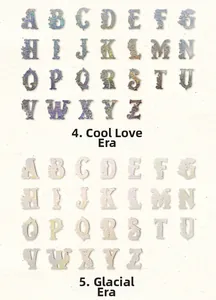 Detail of laser holographic gothic alphabet stickers for scrapbooking in two unique styles