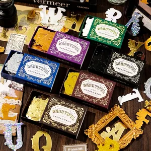 Vintage gold foil alphabet scrapbooking set with baroque decorative paper boxes