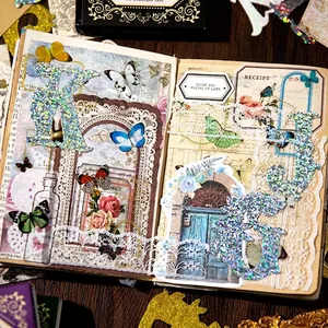 Vintage gold foil alphabet scrapbooking stickers with aurora laser effect for DIY journals