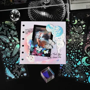 Holografische laser PET-stickers met ster, maan en vlinder voor DIY-dagboekdecoratie
