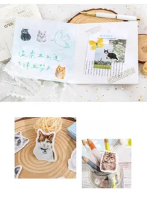 Close-up of realistic cat theme stickers for scrapbooking with various cute feline breeds