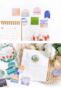 Artistic oil painting stickers featuring sunset scenery for scrapbooking decoration