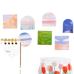 Artistic oil painting sticker set with sunset and nature landscapes for scrapbooking