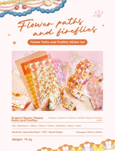 Detail of Flower Paths and Fireflies sticker set showing PET and Washi paper textures