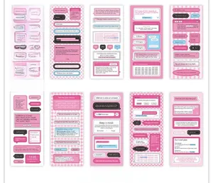 Detailed view of pink Information Age series aesthetic stickers for DIY scrapbooking journaling