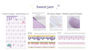 Detail showing various stationery textures like vellum and PET for scrapbooking