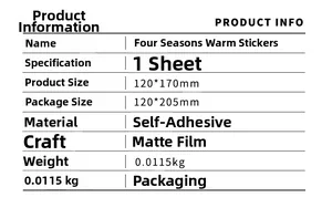 Detailed specification sheet for Seasons Warmth series stickers with matte finish