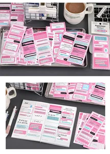 Detail view of Information Age stickers used in a notebook with aesthetic coffee scene