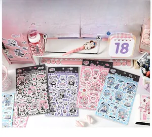 Detail showing four themes of cartoon anime girl stickers for DIY journal decoration