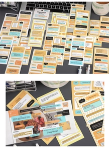 Detail of creative paper stickers with UI style food recipe designs for journals